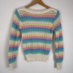 VTG Gess Who Womens Pastel Rainbow Knit Sweater Size‎ M Y2K Fairycore Kawaii